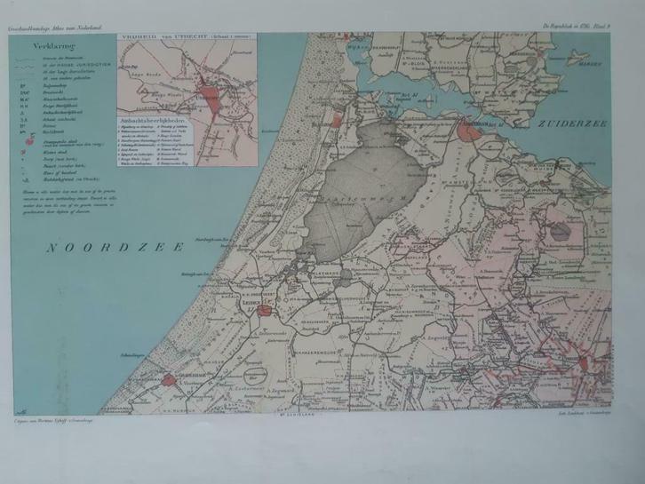 B120/ Plattegrond West Nederland en Utrecht in 1795. Litho, Antiek en Kunst, Kunst | Litho's en Zeefdrukken, Ophalen of Verzenden
