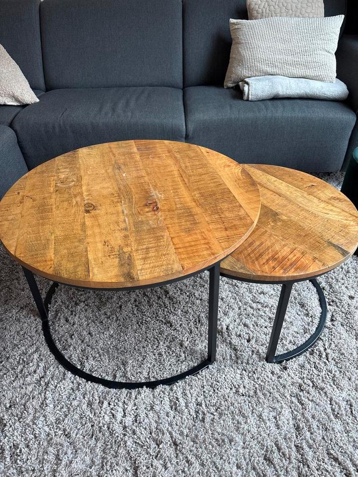 Mango Houten Bijzettafeltjes, Huis en Inrichting, Tafels | Salontafels, Gebruikt, Minder dan 50 cm, 50 tot 100 cm, Rond, Overige houtsoorten