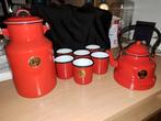 Ero emaille servies set rood vintage, Antiek en Kunst, Ophalen