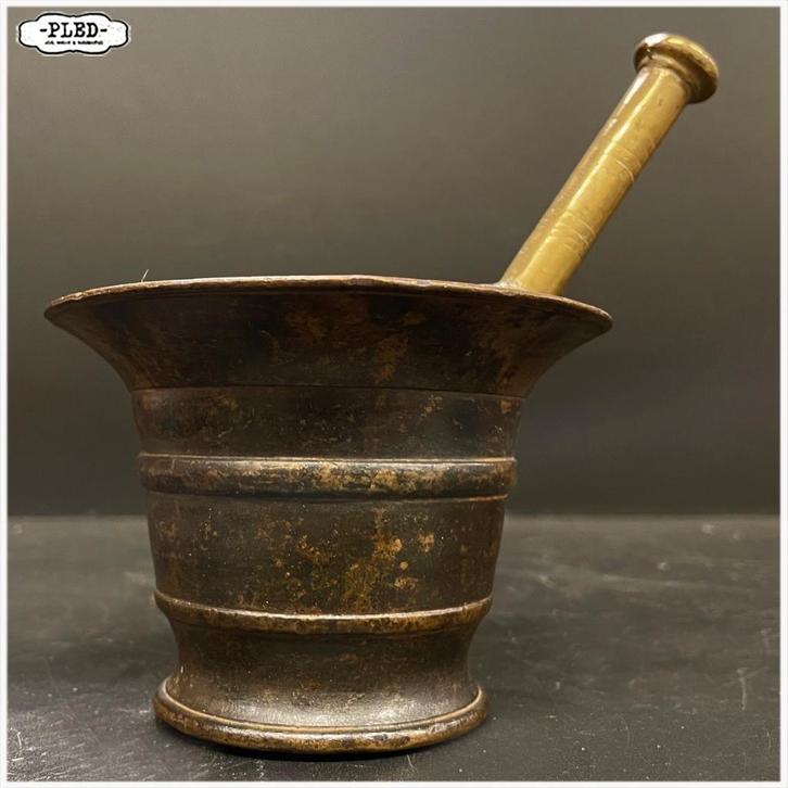 Oude bronzen vijzel met stamper / 19e eeuw, Antiek en Kunst, Antiek | Koper en Brons, Brons, Ophalen of Verzenden