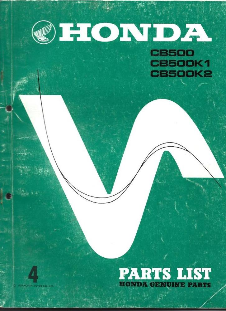 Honda CB500 CB500 K1 CB500 K2 parts list (4875z), Motoren, Handleidingen en Instructieboekjes, Honda, Ophalen of Verzenden