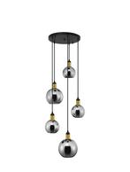 5 lamp smoke glas de lux, Huis en Inrichting, Lampen | Hanglampen, Ophalen of Verzenden, Zo goed als nieuw, Glas, Minder dan 50 cm