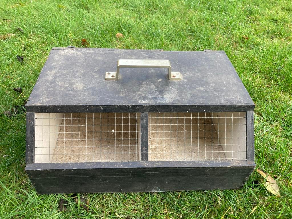 Vogeltransportkooi en drink/eetbakjes, Dieren en Toebehoren, Vogels | Hokken en Kooien, Ophalen of Verzenden, Gebruikt, Hout, Vogelkooi