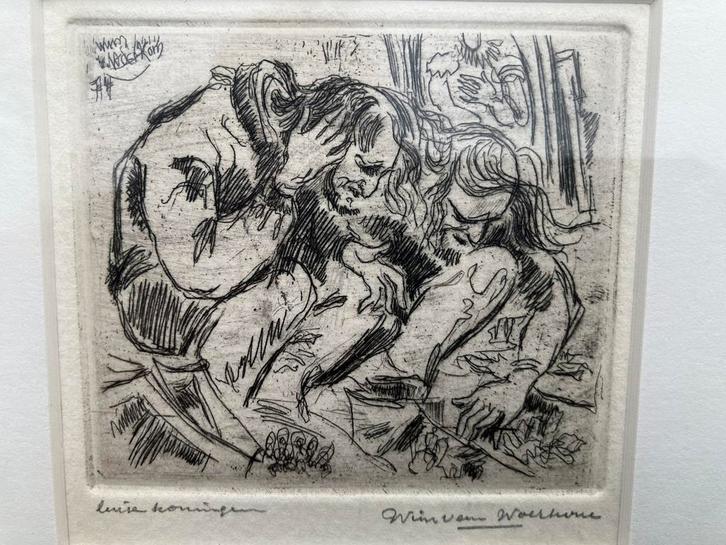 Wim van Woerkom ; oude ets ; luizenkoningen, Antiek en Kunst, Kunst | Etsen en Gravures, Ophalen of Verzenden