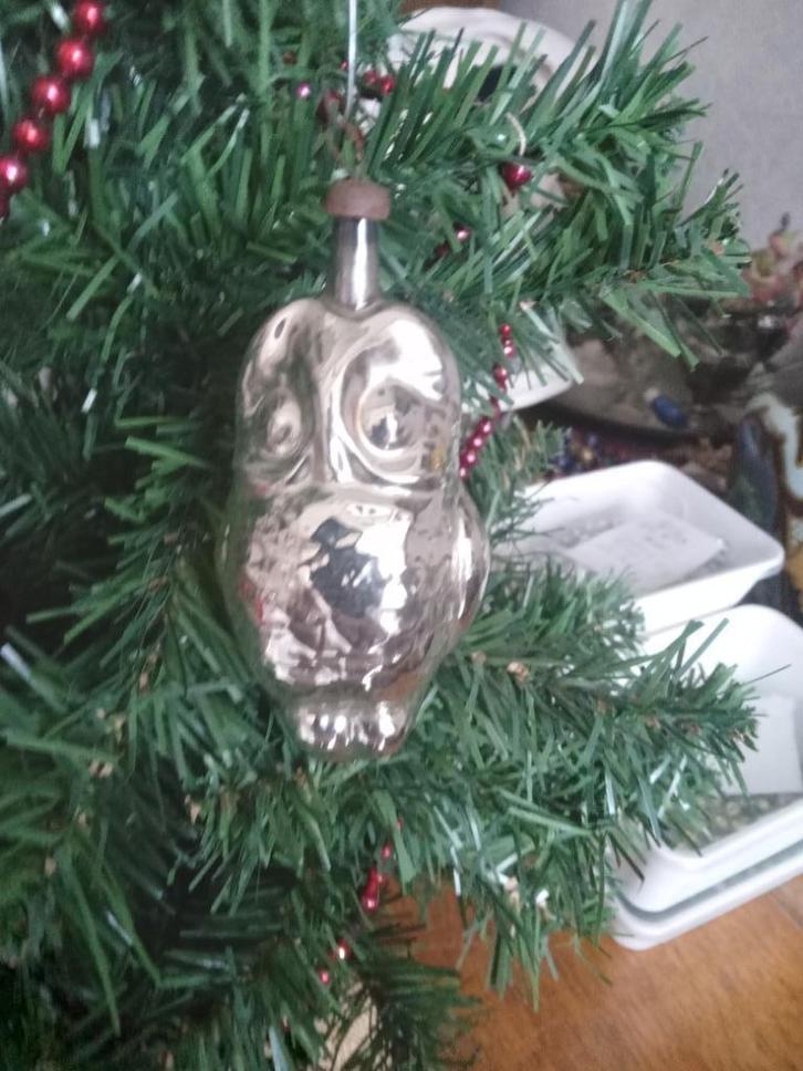 glazen kerstbal model uil in zilver, Diversen, Kerst, Gebruikt, Ophalen of Verzenden
