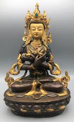 Authentiek brons Vajradhara buddha beeld Tibet goldface 32cm, Ophalen of Verzenden, Gebruikt, Beeld(je), Boeddhisme