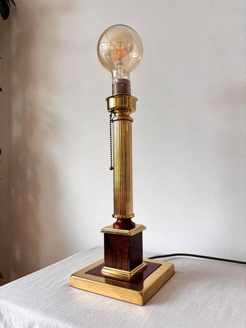 Vintage Herda lampvoet / tafellamp (41 cm) messing en hout beschikbaar voor biedingen