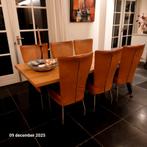 Eethoek met houten tafel en 6 leren stoelen, Huis en Inrichting, Complete eetkamers, Ophalen, Gebruikt, Modern, 4 tot 6 stoelen