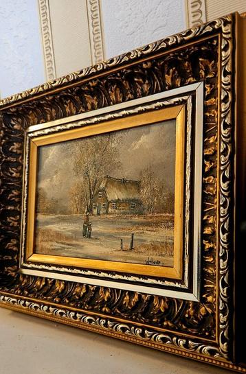 Prachtig Zaans winterschilderij op doek, gesigneerd W. Hove. beschikbaar voor biedingen