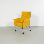8x Montis Charly Fauteuil Okergeel Leder - Grijs/Wielen, Huis en Inrichting, Fauteuils, Niet ingevuld, Gebruikt, Minder dan 75 cm