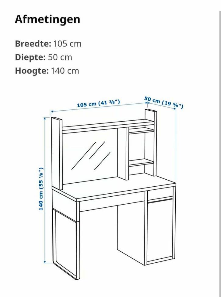 MICKE opbouwdeel hoog wit, zonder bureau, Huis en Inrichting, Bureaus, Zo goed als nieuw, Ophalen