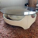 Vintage Salontafel met Glazen Blad, Ophalen, Gebruikt, Rond, 50 tot 100 cm
