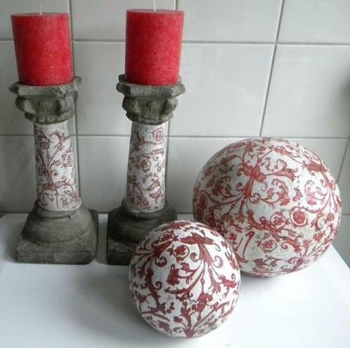 KANDELAAR BETON MET KERAMIEK 2 ST. DECO BOL 2 ST., MOOIE SET, Huis en Inrichting, Woonaccessoires | Kandelaars en Kaarsen, Gebruikt