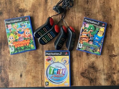 PS2 Buzzer set met 3 games (Jungle Party, Monsters, Disney), Spelcomputers en Games, Games | Sony PlayStation 2, Gebruikt, Overige genres