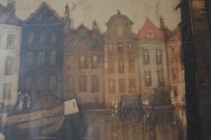 Grote kleurenets Grachtenpanden Brugge Julien v. Santen, Antiek en Kunst, Kunst | Etsen en Gravures, Ophalen of Verzenden