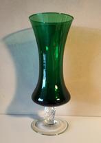 Vintage glazen vaas, 32 cm, donkergroen, puntgaaf, Ophalen of Verzenden