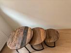 Set van 3 robuust houten tafels, Huis en Inrichting, Tafels | Bijzettafels, Ophalen, Zo goed als nieuw, Rechthoekig, Hout