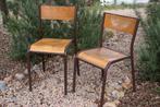 Brocante - Stoere schoolstoel!, Huis en Inrichting, Stoelen, Ophalen, Gebruikt, Bruin, Vintage
