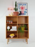 Vintage eiken fineer kast | vakken kast | boekenkast open, Met plank(en), Gebruikt, ., 100 tot 150 cm