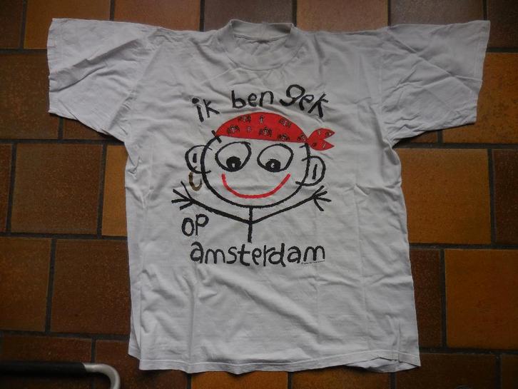 T-shirt	‘Ik ben Gek op Amsterdam’, Kleding | Heren, T-shirts, Gedragen, Maat 56/58 (XL), Wit, Ophalen
