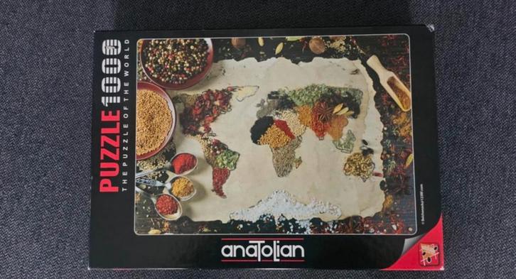 Anatolian Puzzel - Wereldkaart van Specerijen - 1000 stukjes, Hobby en Vrije tijd, Denksport en Puzzels, Zo goed als nieuw, Legpuzzel