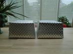 2x Oosterse vierkante aluminium doos, mand + deksel noppen, Overige materialen, Mand, Vierkant, Ophalen of Verzenden