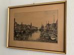 Gekleurde ets 1930 Wim Beeke; Delfshaven R'dam, Antiek en Kunst, Kunst | Etsen en Gravures, Ophalen of Verzenden