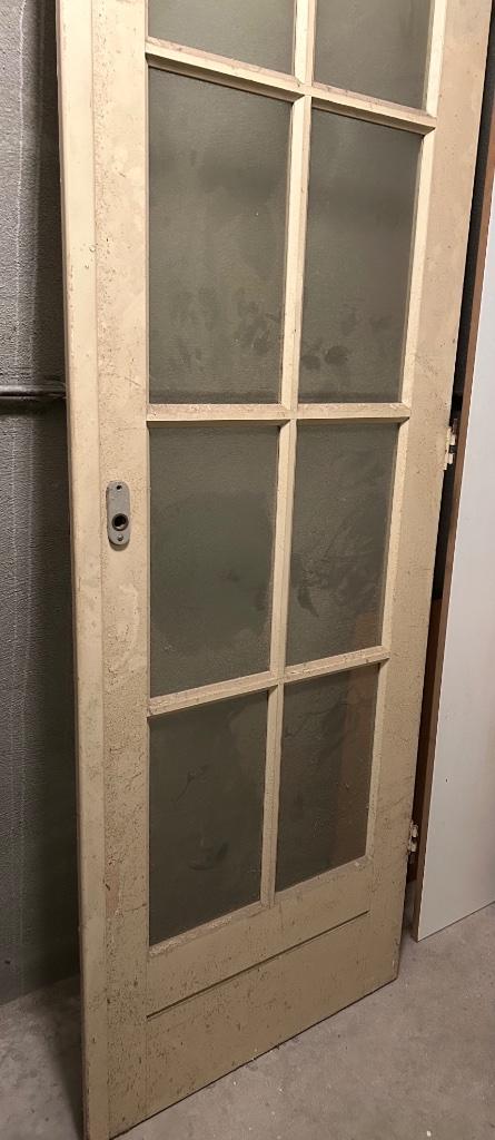 Authentieke set ensuite deuren - jaren ‘50 - glazen ruitjes, Doe-het-zelf en Verbouw, Deuren en Horren, Gebruikt, Binnendeur, 200 tot 215 cm