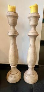 twee grote houten kandelaars, Huis en Inrichting, Woonaccessoires | Kandelaars en Kaarsen, Ophalen, Gebruikt, Overige kleuren