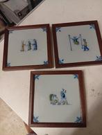 Makkum Tegels 13x13 met Houten Lijst - Set van 3, Antiek en Kunst, Antiek | Wandborden en Tegels, Ophalen of Verzenden