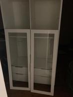 Hoogglans witte wand-vitrinekast met glazen deuren, Huis en Inrichting, Kasten | Vitrinekasten, Ophalen, Gebruikt, 100 tot 150 cm
