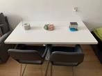 Eettafel 160x90 Hoogglans wit met 4 grijze eetkamerstoelen, Ophalen, Gebruikt, 50 tot 100 cm, 150 tot 200 cm