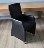 6x zwarte leren eetkamerstoelen op wielen, Ophalen, Gebruikt, Zwart, Leer