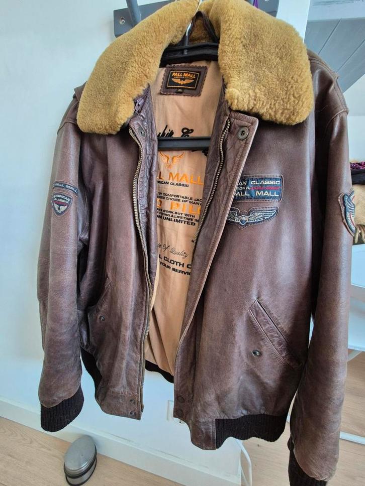 Leren Pall Mall pilotenjack XL, Kleding | Heren, Jassen | Winter, Zo goed als nieuw, Maat 56/58 (XL), Bruin, Ophalen