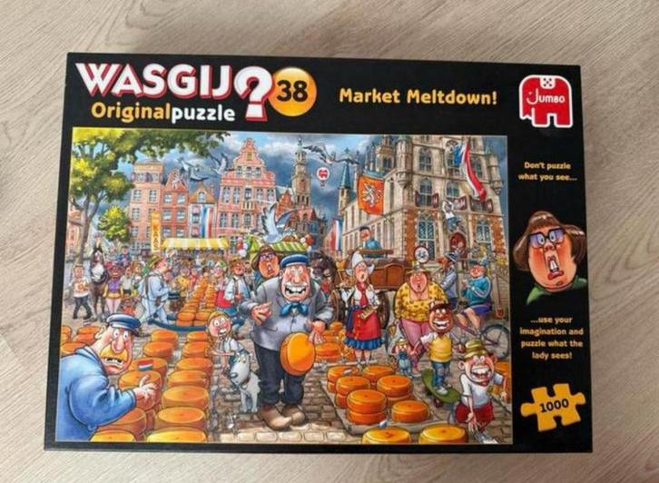 Wasgij original puzzel 38 kaasmarkt, Hobby en Vrije tijd, Denksport en Puzzels, Zo goed als nieuw, 500 t/m 1500 stukjes, Ophalen of Verzenden