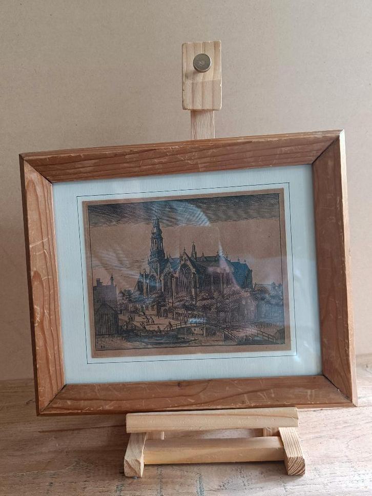 Gravure Oude Kerk Amsterdam, Antiek en Kunst, Kunst | Etsen en Gravures, Ophalen of Verzenden