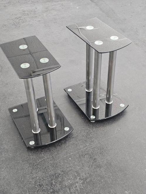 2 puntgave luidsprekerstands standaard 47 cm hoog glas, Audio, Tv en Foto, Luidsprekers, Zo goed als nieuw, Front, Rear of Stereo speakers