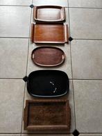 5 verschillende dienbladen, Ophalen, Gebruikt, Rechthoekig, Hout