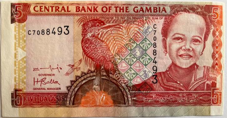 Gambia vijf dalasi error, Postzegels en Munten, Bankbiljetten | Afrika, Los biljet, Overige landen, Ophalen of Verzenden