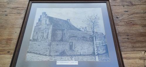 Pen tekening van het oude Poortershuisje in Groningen., Huis en Inrichting, Woonaccessoires | Schilderijen, Tekeningen en Foto's