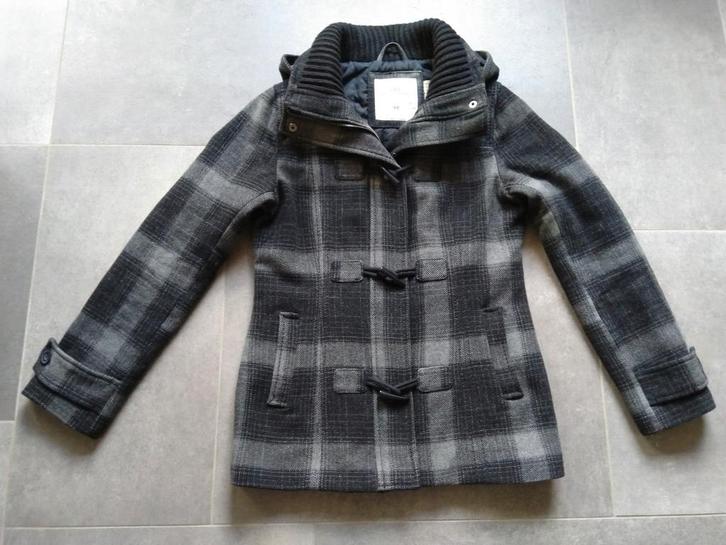 Leuke winterjas, zwart/grijs geruit, dames., Kleding | Dames, Jassen | Winter, Zo goed als nieuw, Maat 36 (S), Zwart, Ophalen of Verzenden