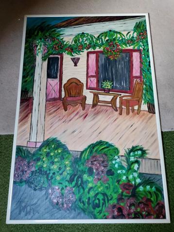 Veranda Schilderij,Kleurrijk,MTK,155x102 cm,patio,lijst beschikbaar voor biedingen