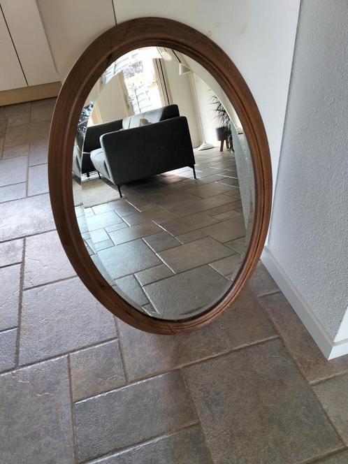 Ovale grenen spiegel, Huis en Inrichting, Woonaccessoires | Spiegels, Gebruikt, Minder dan 100 cm, Rechthoekig, Ophalen
