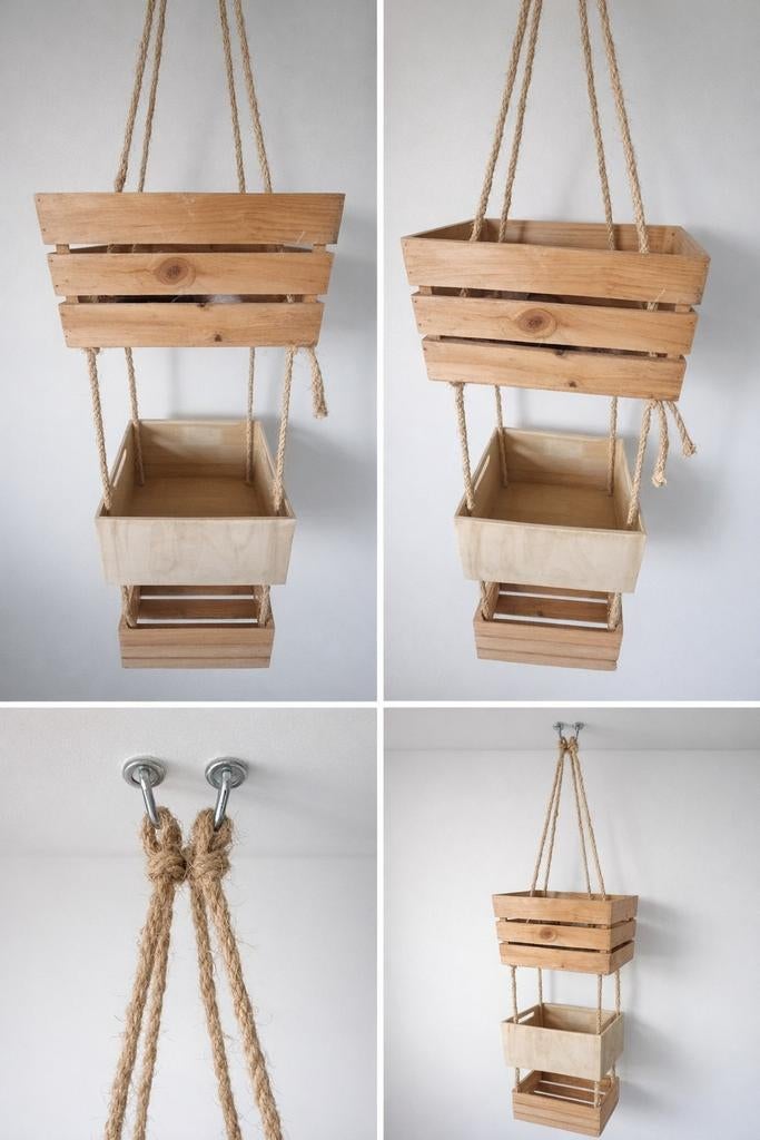 Handgemaakte hangende houten opbergconstructie, Ophalen, 50 tot 100 cm, Minder dan 50 cm