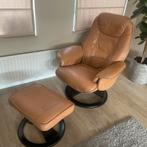 Hjort Knudsen leren relaxfauteui, draaibaar, houten voet, Huis en Inrichting, Fauteuils, Gebruikt, Ophalen of Verzenden, 75 tot 100 cm