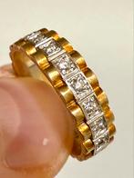 Rolex gouden schakel ring bicolor met 10 diamanten! 18.25mm, 18 tot 19, Ophalen of Verzenden, Dame of Heer, Met edelsteen