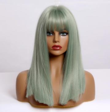 Pastel Groene Steile Pruik Met Pony Haar Dames Vrouwen Haren beschikbaar voor biedingen