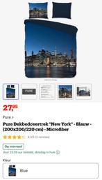 Nieuw blauw dekbedovertrek New York 200 x 200/220., Blauw, Dekbedovertrek, Ophalen of Verzenden, Nieuw