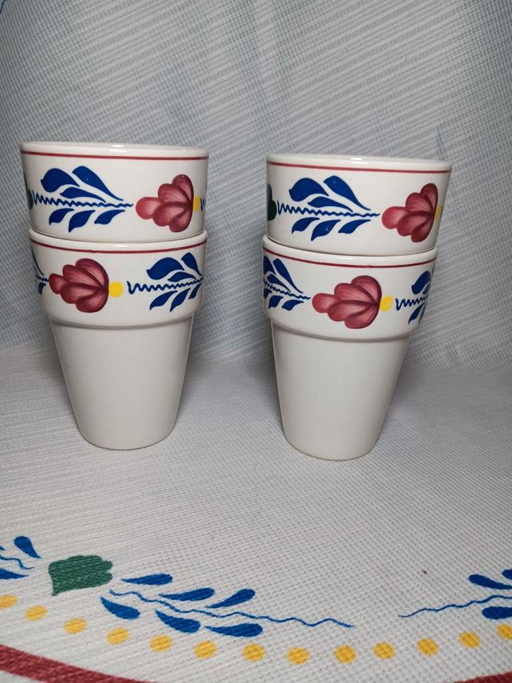 4x Boerenbont melkbekers  Sonja, Antiek en Kunst, Antiek | Keramiek en Aardewerk, Ophalen of Verzenden