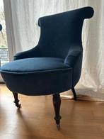 2 Leuke Franse thee stoeltjes in blauw velours, Ophalen, 75 tot 100 cm, 50 tot 75 cm